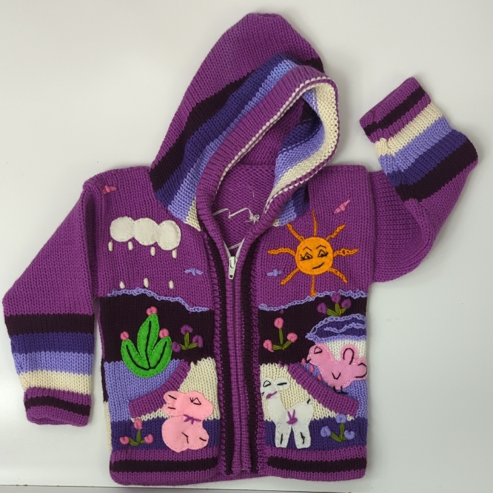 Peruvian Wool Knitted Purple Hoodie